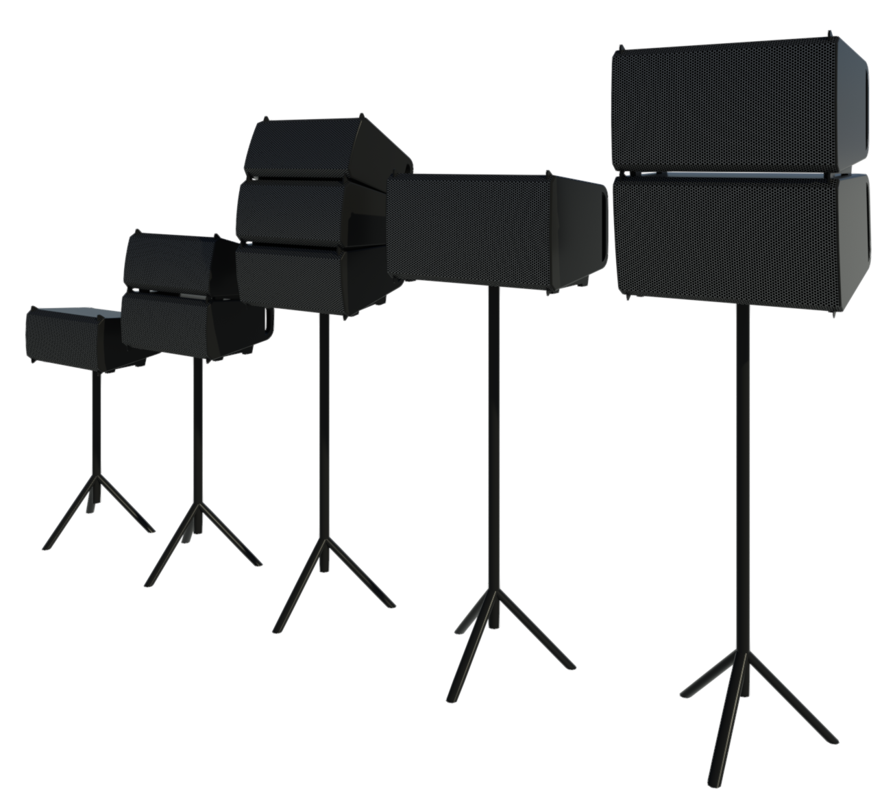 Revit render of Tripod-mounted ground stacked L Class line arrays.